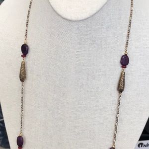 Casual Corner necklace with gold tone chain and red beads